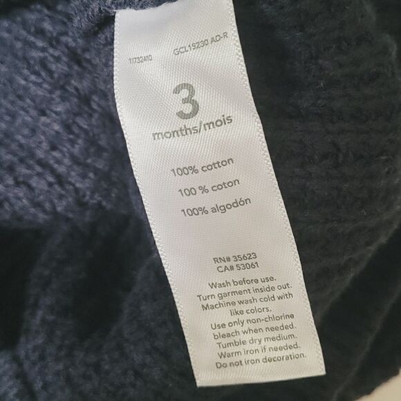 Carter's Button Front Hooded Navy Cardigan Sweater Size 3 Months - Picture 4 of 6